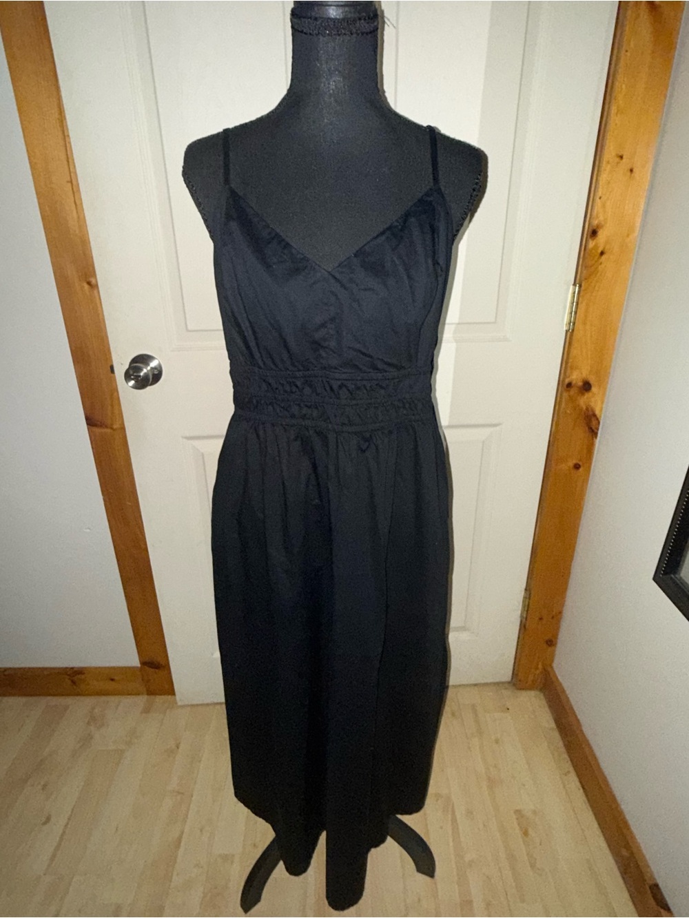 Old Navy Black Cotton Smocked Waist Midi Dress, Size L